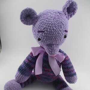 21" Purple and Lavender Amigurumi Crochet Handmade Bear with Lavender Satin Bow.